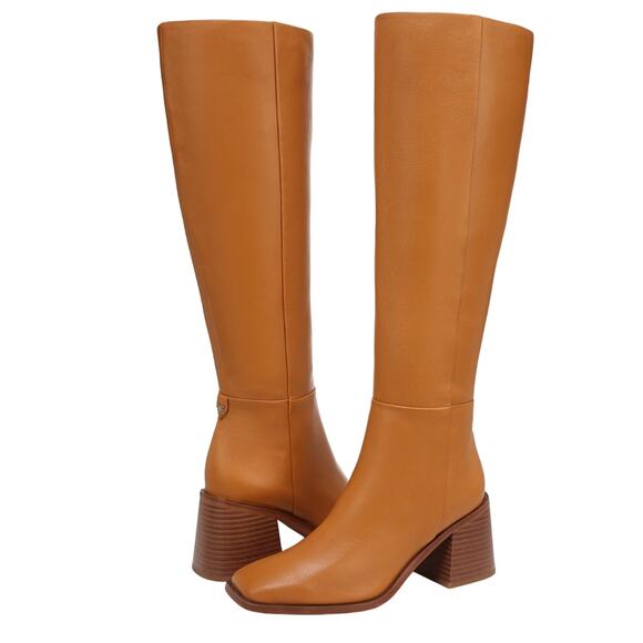 Sam Edelman Wade Knee High Tall Boot Sz 7.5 Brown Leather Block Heel Square Toe